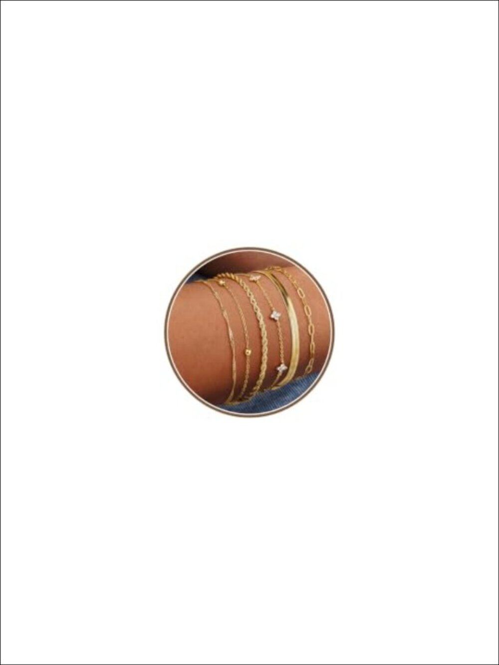 14k Gold Plated Bracelet Set Stackable Cuban Herringbone Rope Chain Women